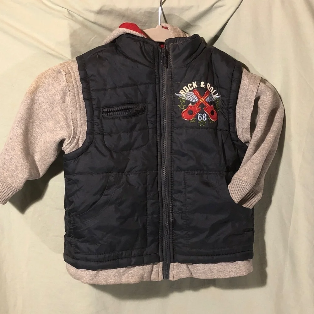 Guitar Rock & Roll Kids Puffer Jacket - Navy and Gray